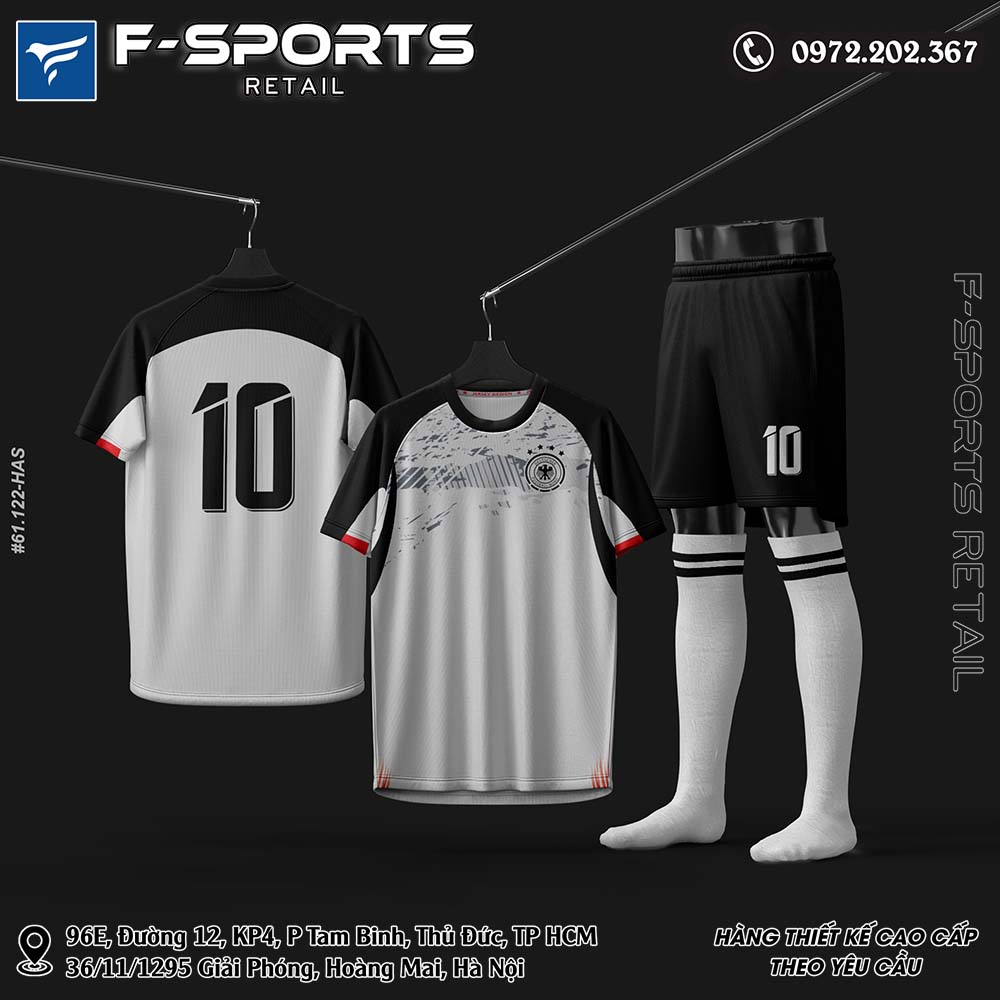 Áo đấu bóng đá thiết kế trắng đen – Số 10