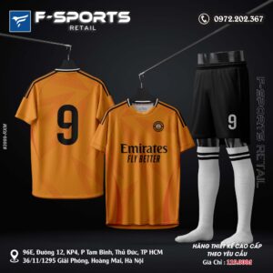 Bộ đồ bóng đá F-Sports màu Cam Amber phối Đen – Thiết kế năng động, chuẩn cá tính