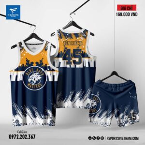 Đồng phục thể thao bóng rổ xanh navy vàng cam thiết kế theo yêu cầu