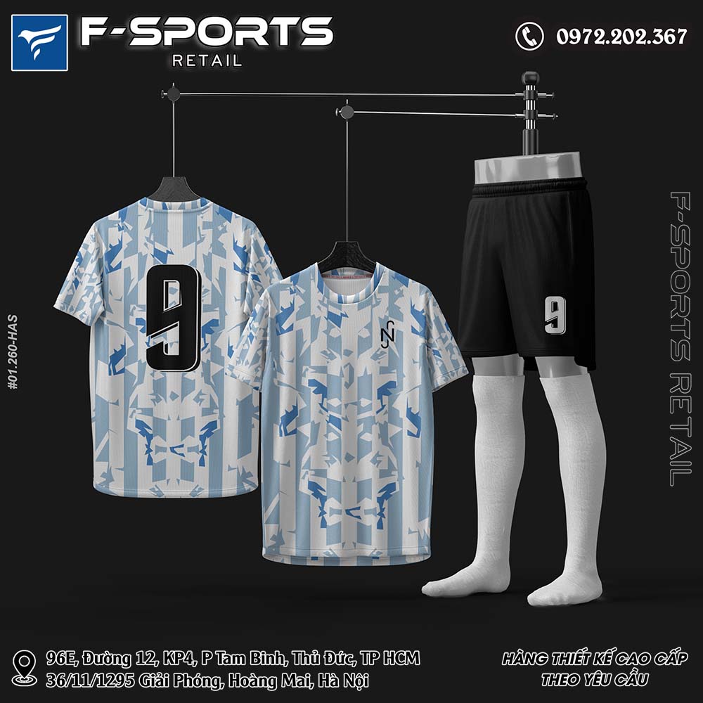 Bộ quần áo thể thao F-Sports màu trắng xanh phối camo hiện đại