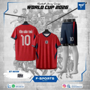 Áo Đấu Đội Tuyển Anh World Cup 2026 Sân Khách Màu Đỏ Tươi & Xanh Navy