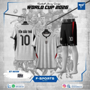 Áo Đấu Đội Tuyển Anh World Cup 2026 Sân Nhà Trắng Bạc